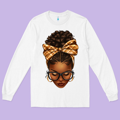 Long Sleeve Tee plaid bandana afro woman