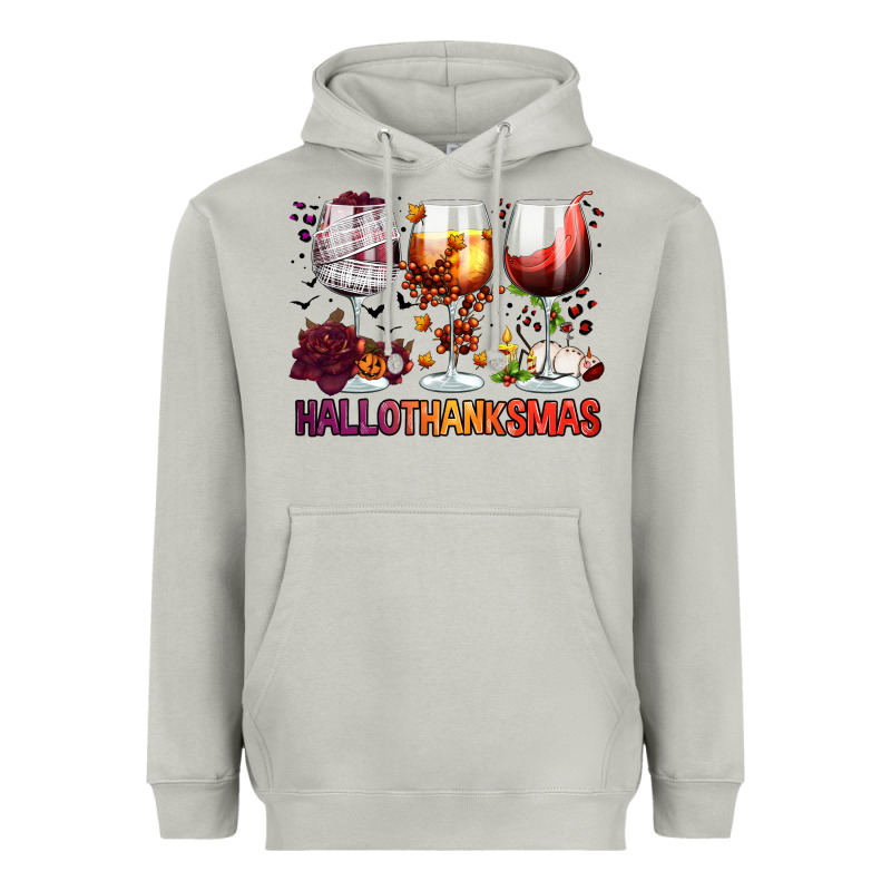 Hallothanksmas Halloween Thanksgiving  Christmas Wine Heavyweight Hoodie by FaDigitalArtStudio | Teevron