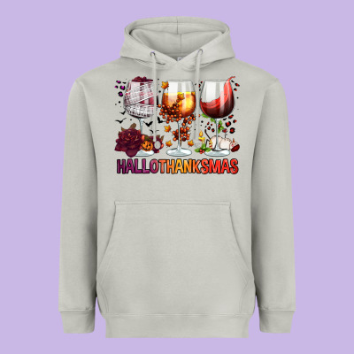 Hallothanksmas Halloween Thanksgiving  Christmas Wine Heavyweight Hoodie Designed By Fadigitalartstudio