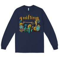 Navy quilting life western Long Sleeve Tee - texasbilliewilder