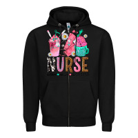 Black nurse coffee scrubs rubber gloves Zipper Hoodie - texasbilliewilder
