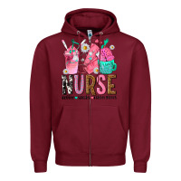 Burgundy nurse coffee scrubs rubber gloves Zipper Hoodie - texasbilliewilder