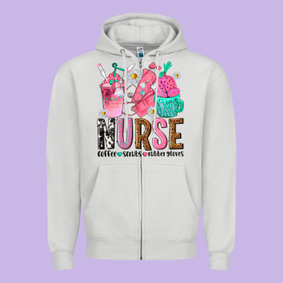 Nurse Coffee Scrubs Rubber Gloves Zipper Hoodie Designed By Texasbilliewilder
