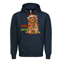 Navy merry and bright toy poodle Zipper Hoodie - RanaPortraitStore