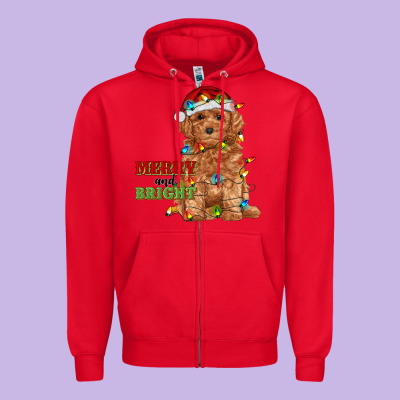 Merry And Bright Toy Poodle Zipper Hoodie Designed By Ranaportraitstore