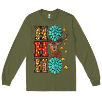 Army Green Gemstone And Reindeer Christmas Ho Ho Ho Long Sleeve Tee - RanaPortraitStore