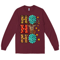 Burgundy Gemstone And Reindeer Christmas Ho Ho Ho Long Sleeve Tee - RanaPortraitStore