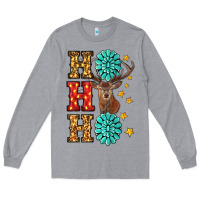 Heather Grey Gemstone And Reindeer Christmas Ho Ho Ho Long Sleeve Tee - RanaPortraitStore