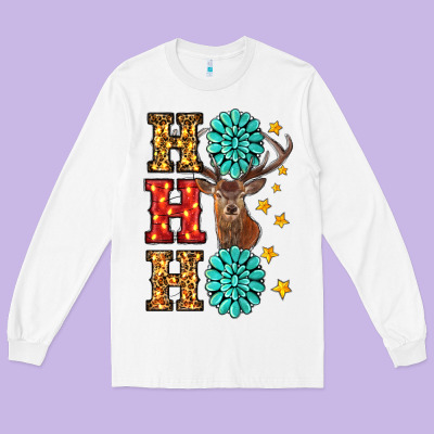 Long Sleeve Tee Gemstone And Reindeer Christmas Ho Ho Ho