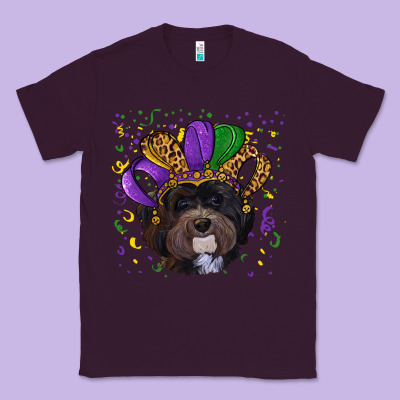 Classic Tee mardi gras hat havanese dog