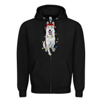 Black christmas white shepherd with christmas lights Zipper Hoodie - RanaPortraitStore