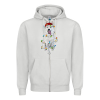 Dove Grey christmas white shepherd with christmas lights Zipper Hoodie - RanaPortraitStore