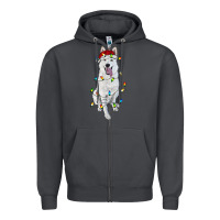 Smoke christmas white shepherd with christmas lights Zipper Hoodie - RanaPortraitStore