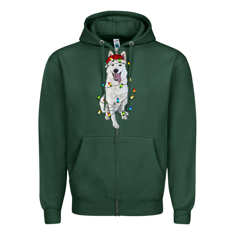 Christmas White Shepherd With Christmas Lights Zipper Hoodie by RanaPortraitStore | Teevron
