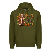 Army Green merry and bright black santa Premium Hoodie - MaliasSmallBusiness