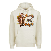 Oatmeal Heather merry and bright black santa Premium Hoodie - MaliasSmallBusiness