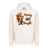 Pale Pink merry and bright black santa Premium Hoodie - MaliasSmallBusiness