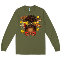 Army Green softball afro messy bun Long Sleeve Tee - texasbilliewilder