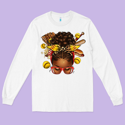 Long Sleeve Tee softball afro messy bun