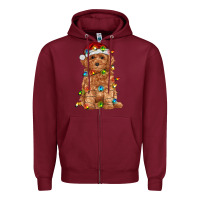 Burgundy toy poodle with christmas lights Zipper Hoodie - RanaPortraitStore