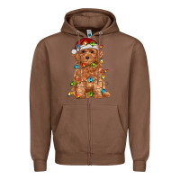 Chestnut toy poodle with christmas lights Zipper Hoodie - RanaPortraitStore