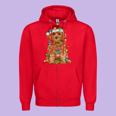 Toy Poodle With Christmas Lights Zipper Hoodie Designed By Ranaportraitstore
