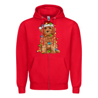 Red toy poodle with christmas lights Zipper Hoodie - RanaPortraitStore