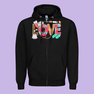 Nurse Love Zipper Hoodie Designed By Texasbilliewilder