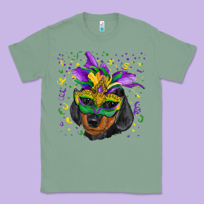 Classic Tee mardi gras mask dachshund puppy