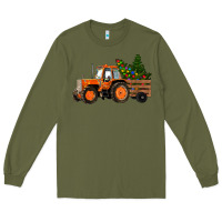 Army Green Christmas Orange Farm Tractor Long Sleeve Tee - RanaPortraitStore