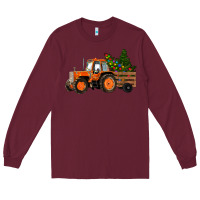 Burgundy Christmas Orange Farm Tractor Long Sleeve Tee - RanaPortraitStore