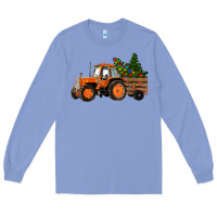 Colony Blue Christmas Orange Farm Tractor Long Sleeve Tee - RanaPortraitStore