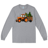 Heather Grey Christmas Orange Farm Tractor Long Sleeve Tee - RanaPortraitStore