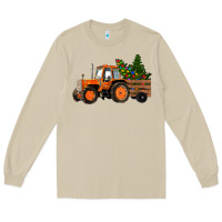 Mushroom Christmas Orange Farm Tractor Long Sleeve Tee - RanaPortraitStore