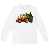 White Christmas Orange Farm Tractor Long Sleeve Tee - RanaPortraitStore