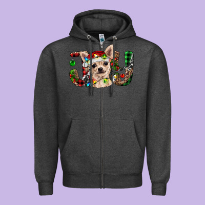 Christmas Chihuahua Joy Zipper Hoodie Designed By Ranaportraitstore