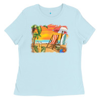Baby Blue sunset beach background Ladies Tee - BarkalooDesign