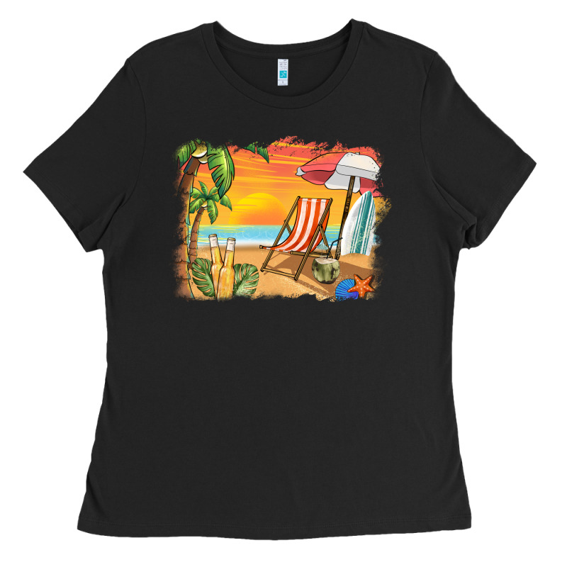 Sunset Beach Background Ladies Tee by BarkalooDesign | Teevron