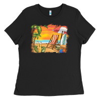 Black sunset beach background Ladies Tee - BarkalooDesign