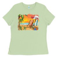 Matcha sunset beach background Ladies Tee - BarkalooDesign