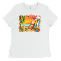 White sunset beach background Ladies Tee - BarkalooDesign