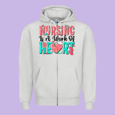 Nursing Is A Work Of Heart Zipper Hoodie Designed By Texasbilliewilder