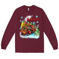 Burgundy christmas polar express believe Long Sleeve Tee - Zillion Design Studio