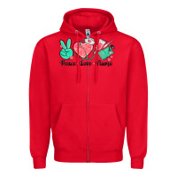 Red peace love nurse Zipper Hoodie - texasbilliewilder