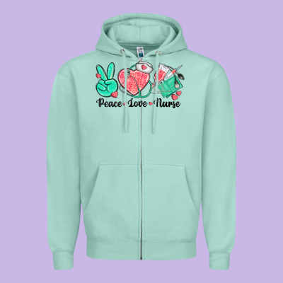 Peace Love Nurse Zipper Hoodie Designed By Texasbilliewilder
