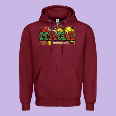 Mama Softball Zipper Hoodie Designed By Zillion Design Studio