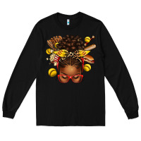 Black softball afro messy bun Long Sleeve Tee - texasbilliewilder