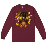 Burgundy softball afro messy bun Long Sleeve Tee - texasbilliewilder