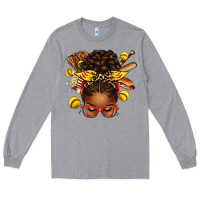 Heather Grey softball afro messy bun Long Sleeve Tee - texasbilliewilder
