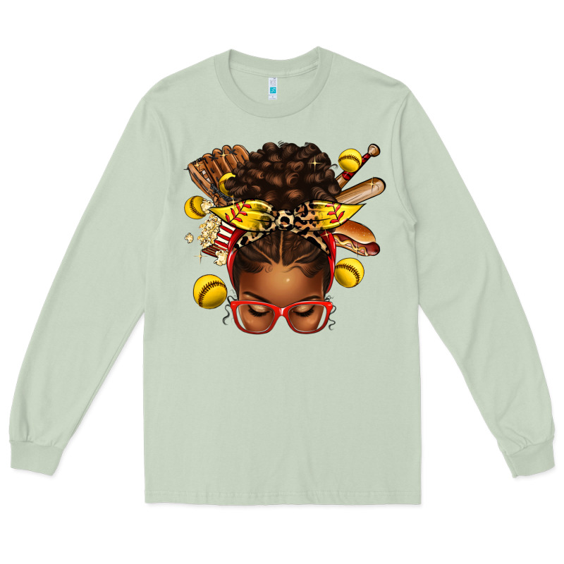 Softball Afro Messy Bun Long Sleeve Tee by texasbilliewilder | Teevron